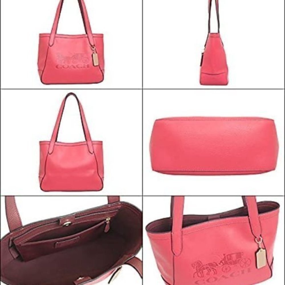 COACH Leather Tote 27 Leather Poppy Red Embossed Horse and Carriage NWT - Picture 16 of 16